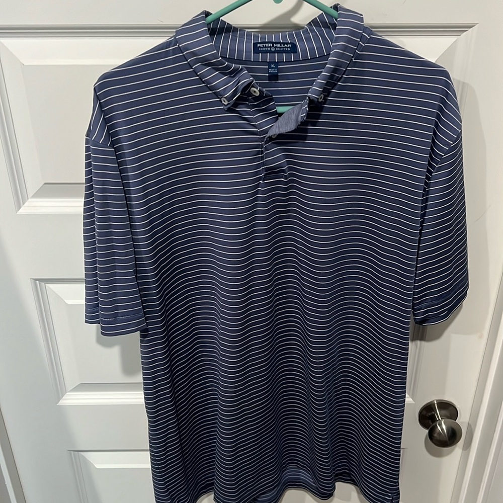 Peter Millar Polo - XL - Bluish/Grey with striped
